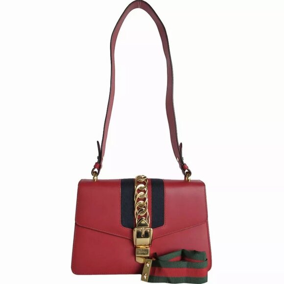 Auth GUCCI SylvieShoulder Bag Red leather - Picture 3 of 15
